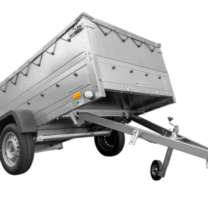 GRANDE REMORQUE 230X125 AVEC BÂCHE PLATE GRISE, REHAUSSES DE RIDELLES ET ROUE JOCKEY - GARDEN TRAILER 230 KIPP